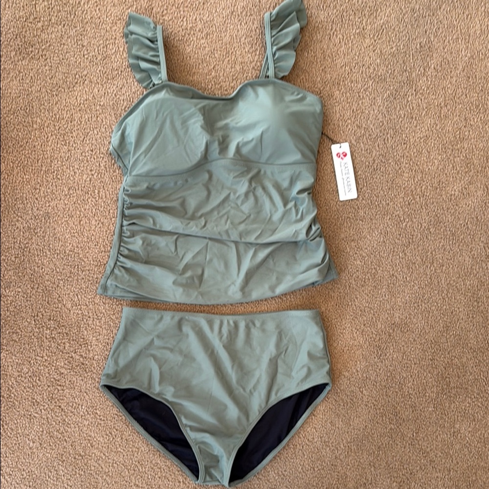 Green Ruffled Tankini Set